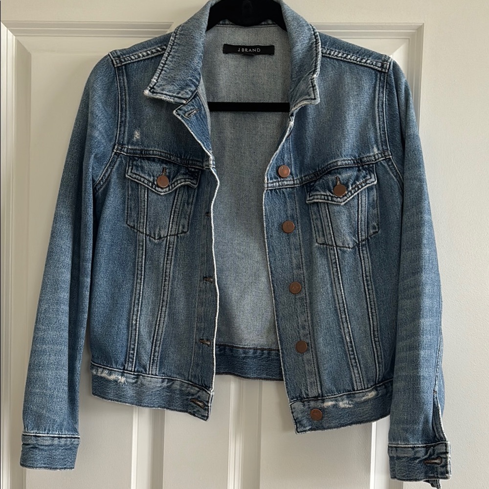 J Brand Blue Jean Jacket Cropped Distressed